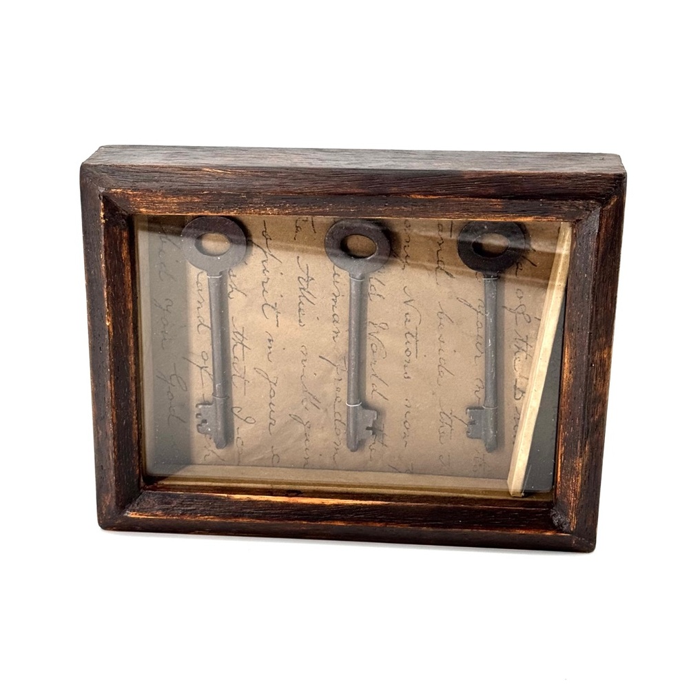 Antique Skeleton Keys Wooden Shadow Box Wall Display